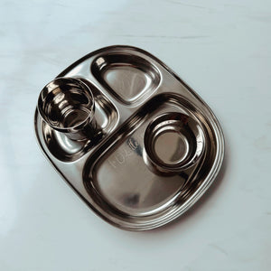 1 x Baby, Toddler & Kids Stainless Steel Divided Plate, Bowl & Cup Set